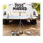 Trouwkaart auto met just married Polaroid